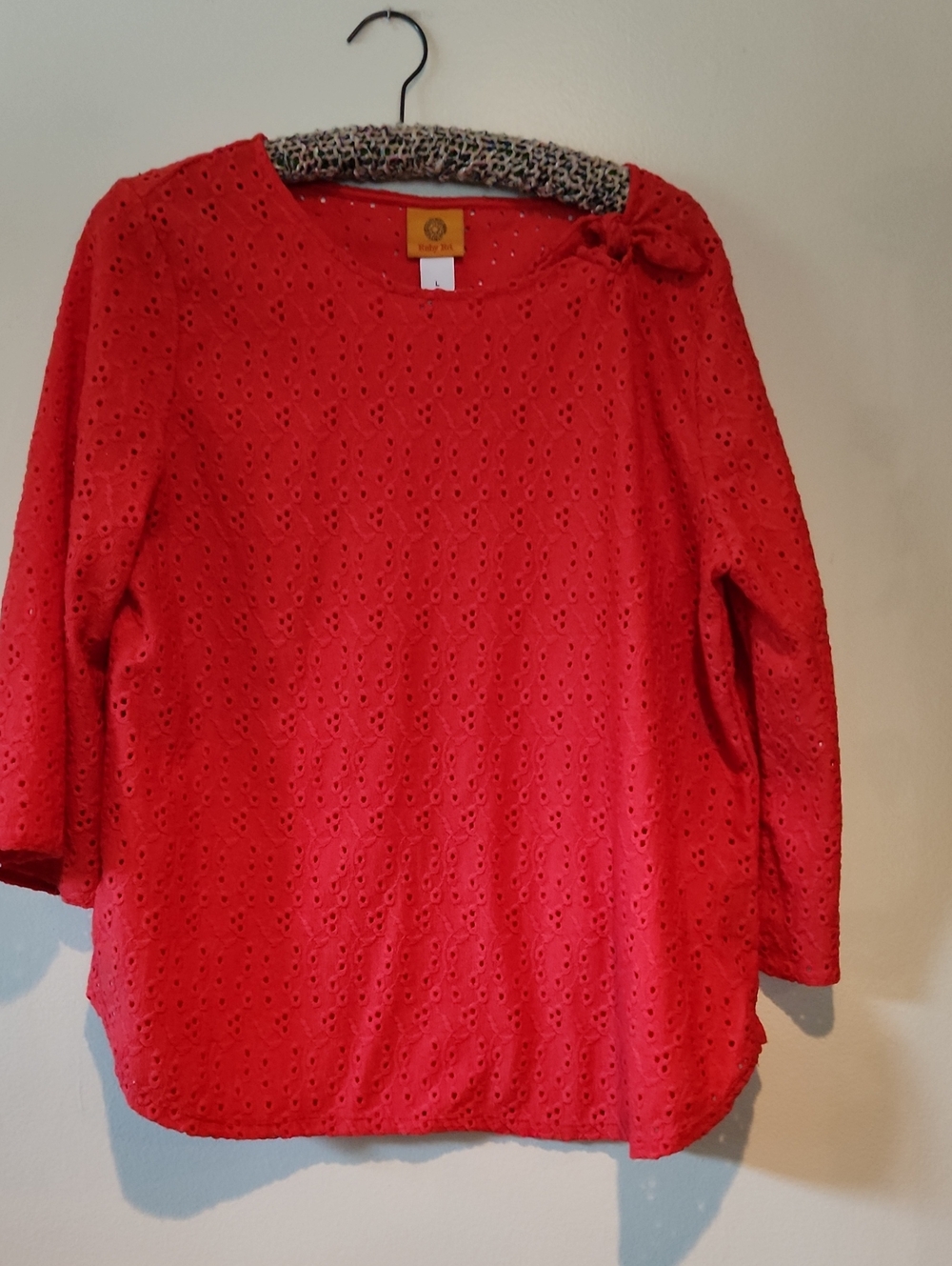Ruby Rd. Melon Eyelet Bow-Shoulder Blouse